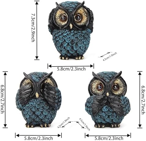 Owl figurine and sculptures for shelf decor accents,3 wise Owl statue for living room bedroom decoration,Retro animal decor,boho gift for women bird lover,see no evil hear no evil speak no evil