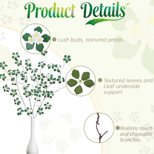 4 Pcs 38.8"Artificial Tree Branches with Green Five-Leaves & Flowers