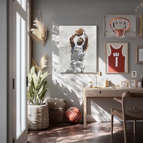 Kyrie Irving Basketball Canvas Wall Art, Sports Player Poster, 8x10 Inch | Abstract splash ink athletic artwork, motivational sports wall decor for teen boys room, bedroom, living room, gym or office