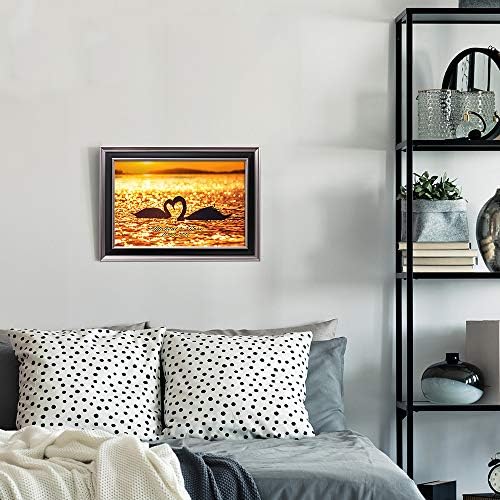 Swan Couple with Heart Framed Arts Artwork with Couple's Names,Date on,Perfect Love Gift for Anniversary.With Different Frame Styles Framed Size:21 5/8 x 15 1/2 inches