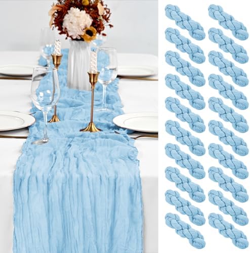 20 Pack Light Blue Table Runner 10Ft Cheesecloth Table Runner Boho Gauze Table Runner Long Cheese Cloth Table Runner Romantic Sheer Fabric Table Runners for Wedding Party Bridal Shower