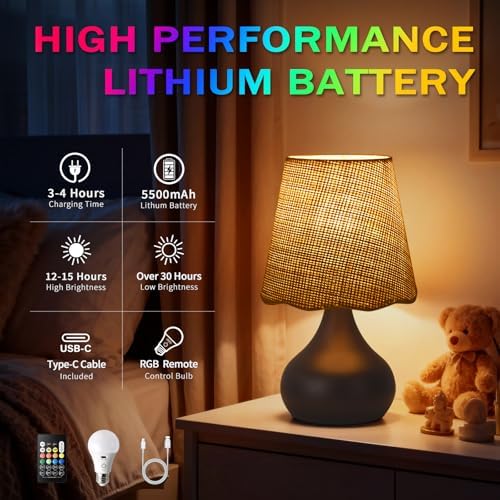 Cordless Table Lamp Rechargeable,Oil Rubbed Bronze Mini Cute Table Lamp for Nightstand, Battery Operated Small Table Lamp for Small Spaces for Kitchen Counter, Bookshelf, Bedside, Bedroom, Living Room