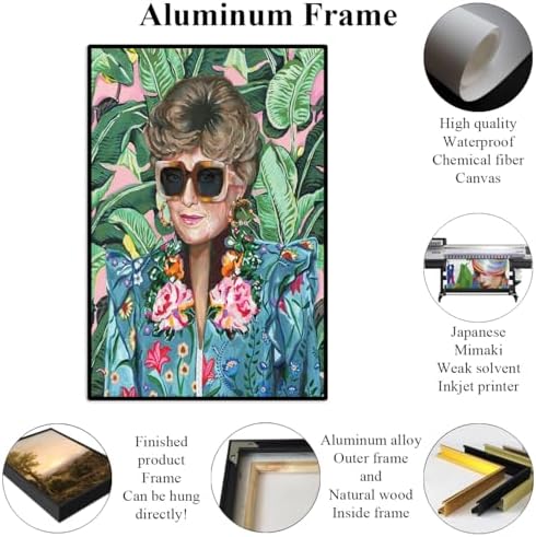 80s Artwork Fashion Golden Wall Art Girls Poster Blanche Devereaux With Glasses Poster For Woman Room Decor Rue McClanahan Canvas Prints (L12"xW8"-Black Metal Frame) Painting For Home Dorm Decor