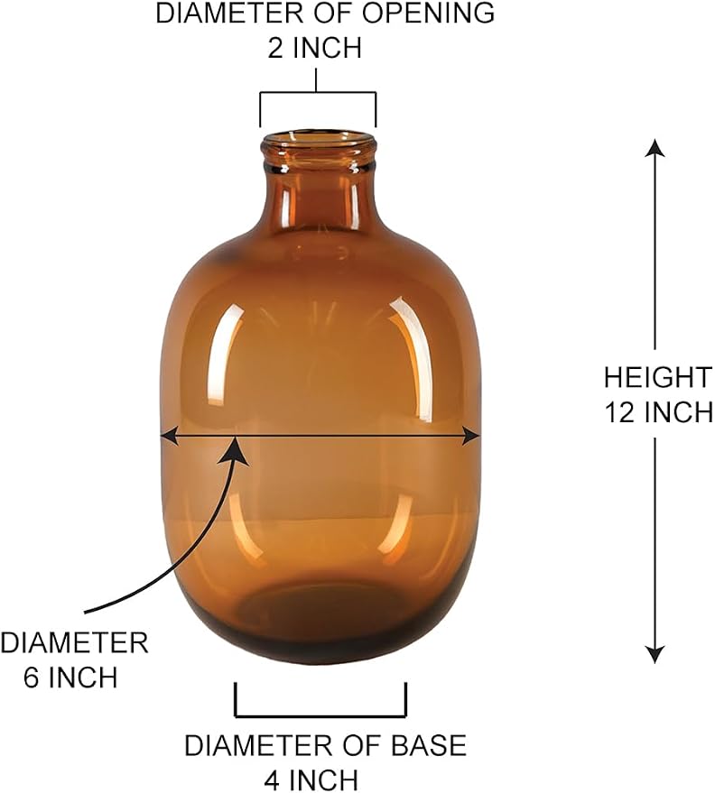 Serene Spaces Living Clear/Brown Tall Vase, Bottle Glass Vase, Elegant Home Decor for Fresh or Dried Flowers, Perfect for Living Rooms, Dining Areas, and Centerpieces (Small - Brown)