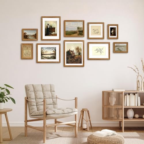 Egofine 4x6 Picture Frames Made of Solid Wood with Plexiglass Set of 4, Display Pictures 3x4.5 and 3.5x5 with Mat or 4x6 Without Mat for Tabletop and Wall Mounting, Teak Wood