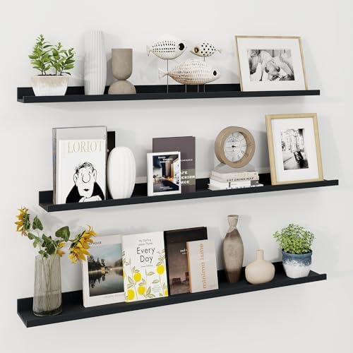 Axeman Picture Ledge Shelf, 48 Inch Black Floating Shelves Set of 3