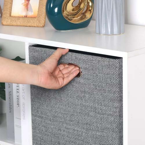 Posprica Fabric Storage Cubes, 13x13 Collapsible Storage Bins with Dual Handles, Foldable Storage Boxes Basket for Closet Shelf Cabinet Bookcase Organization, Set of 4, Houndstooth