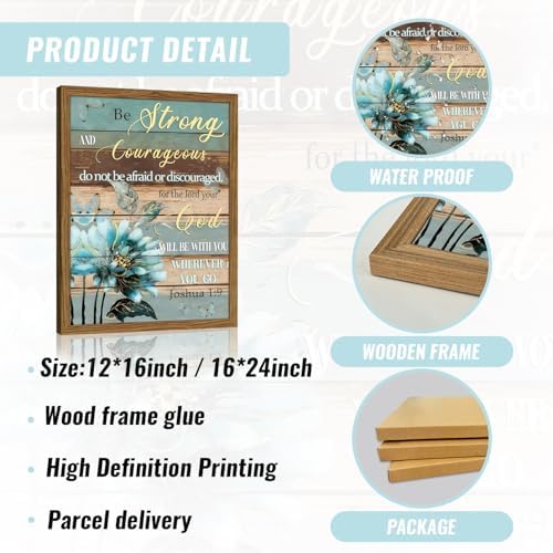 Bible Verse Canvas Wall Art Joshua Scripture Pictures Wood Framed 12x16 In | Christian Wall Decor, Rustic Lotus Flower Canvas Prints, Inspirational Religious Gifts for Home or Office