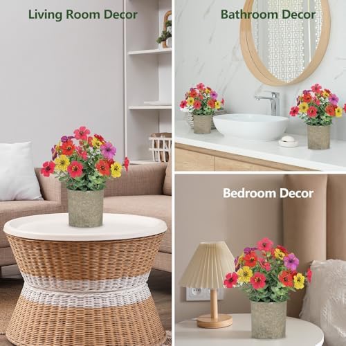 2 Pack Small Fake Plants Potted Artificial Plants Artificial Flowers Potted