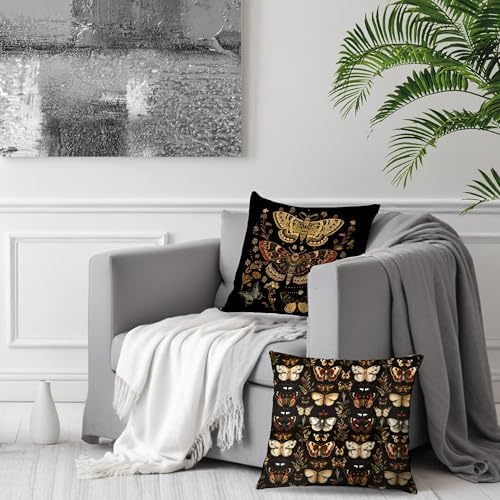 Moody Gothic Floral Butterfly Pillow Covers 18x18 Set of 2, Butterfly Room Home Decor, Dark Cottagecore Rustic Flower Botanical Moth Decorative Throw Pillow Covers