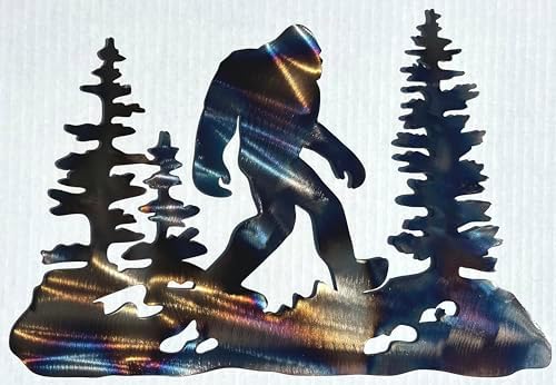 Top Brass 16" Metal Bigfoot Sasquatch Wall Decor - Rustic Glossy Art Plaque with an Iridescent Torched Finish