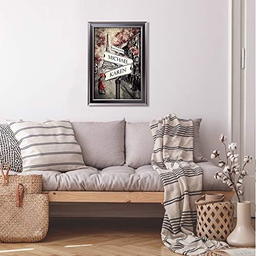 Lovers Roadcrossing Signs Framed Arts Gift,includes Names and the Date Unique Gift for the Anniversary.Framed Size:27 5/8X19 5/8 inches