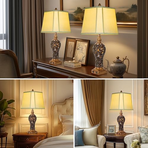 32'' Tall Rustic Vintage Table Lamps Set of 2 with Night Lights, Large Size