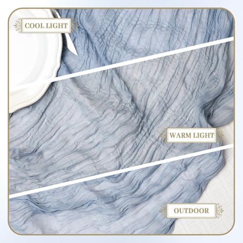 Le courant 6pcs 10Ft Cheesecloth Table Runner, Rustic Boho Gauze Cheese Cloth Runner Table Runner for Weddings Bridal Baby Shower Birthday Holiday Parties Home Decor, Dusty Blue