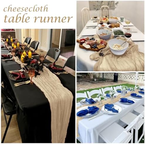 25 Pack Beige Cheesecloth Table Runner 17 x 108 Inch Gauze Table Runner Fabric Semi Sheer Cheese Cloth Table Runner Bulk for Rustic Romantic Wedding Baby Shower Table Decoration