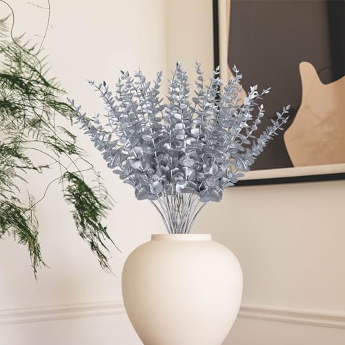 36 Pcs Silver Artificial Eucalyptus Stems 15''Fake Eucalyptus Leaves Decor Faux Branches for Wedding Bouquet Centerpiece Vase Flower Arrangement Home Decoration