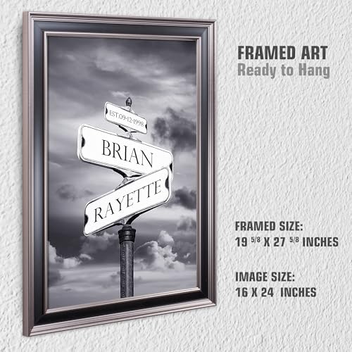 Street Sign Black and White Framed Arts Gift Your Names,the Date and romantic verses or write your own message Gift for Anniversary.With Different Frame Styles Framed Size:27 5/8X19 5/8 inches
