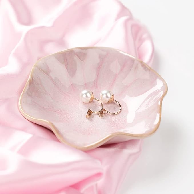 Binoster Ceramic Leaf Jewelry Dish, Pink Key Tray, Modern Jewelry Holder, Small Ring Dish, Trinket Tray, Nightstand Decor Room Decor