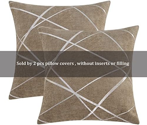 GIGIZAZA Decorative Couch Pillow Covers 24 x24,Sofa Thick Cushion Pillow Covers,Square Taupe Brown Luxury Pillows 2 Set