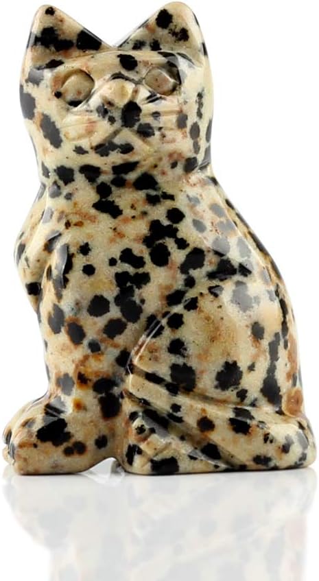 50mm Dalmatian Jasper Natural Stone Cats Statue Feng Shui Crafts Carved Figurine Chakra Carving Healing Reiki