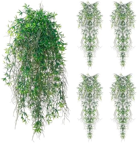 dallisten 4Pcs Fake Hanging Fern Plants for Outdoors, UV Resistant Artificial Ferns Greenery Vines Faux Trailing Plants for Indoor Wall Porch Wedding Boho Home Garden Decor(4PCS DeepGreen Ferns)