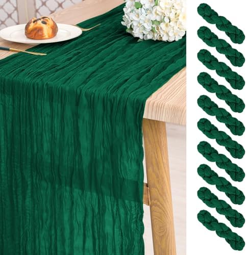 10 Pack Emerald Green Cheesecloth Table Runner Long,21.5 x 120 Inch