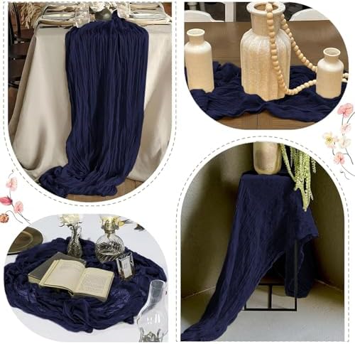 12 Pack Navy Blue Cheesecloth Table Runner 17 x 108 Inch Gauze Table Runner Fabric Semi Sheer Cheese Cloth Table Decor Bulk for Rustic Romantic Wedding Baby Shower Table Decoration