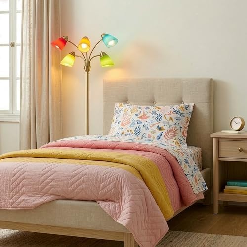 Brightech Medusa LED Floor Lamp – Multi-Head Dimmable Floor Lamp for Living Rooms & Offices – Tall Lamp with Interchangeable Shades, Adjustable Standing Lamp for Bedroom Reading – Brass/Gold