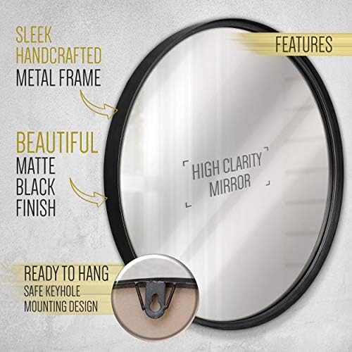 HBCY Creations Large Round Mirror, Black 27.5 inch Wall Mirror for Entryway, Bathroom, Living Room and More, Modern Minimalist Mirror for Both Rustic and Boho Design and Decor