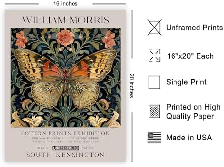 Monem Art William Morris Poster - Butterfly Print - Flower & Botanical Art - Exhibition & Textile Print - Moth & Aesthetic Floral Design - Living Room Decor - 16x20 UNFRAMED Wall Art