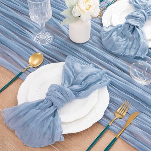 3 Pack Dusty Blue Cheesecloth Table Runner 10ft Boho Gauze Centerpiece