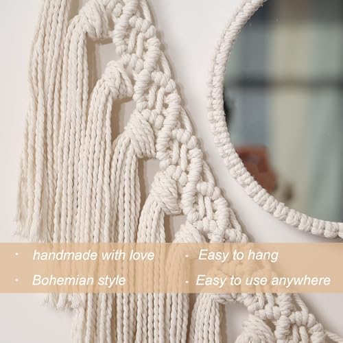 jontell Boho Round Wall Mirror Macrame Wall Hanging Circle Hanging Mirror for Over Sink Bedroom Living Room Apartment Entryway Girl Bedroom Decoration Vanity