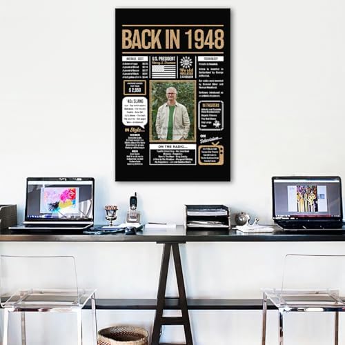 Hexadecor Personalized 77th Birthday Party Decorations Men, Women, Him, Her - Custom Gifts Idea For 77 Years Old, Back In The Year You Born Newspaper For 77th Birthday Poster No Frame Black Gold