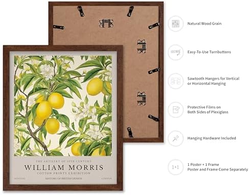 Poster Master William Morris Poster - Lemon Tree Print - Botanical Art - Fruit Art - Exhibition Artwork - Lemon Creation - Floral Piece - Aesthetic Illustration - Colorful Kitchen Wall Decor - 8x10 Brown Framed
