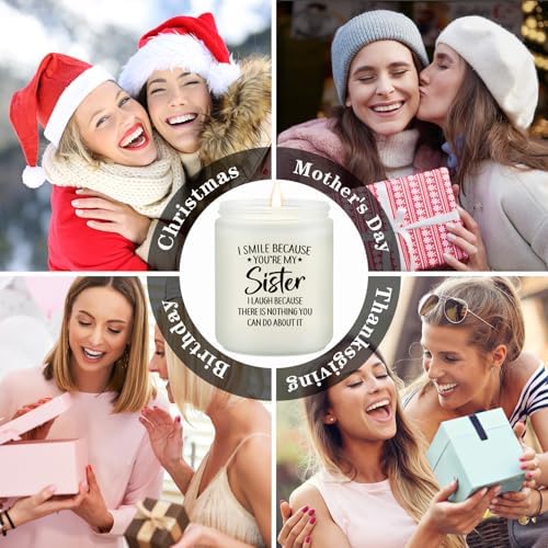 Maybeone Mothers Day Gifts for Sister - Christmas Birthday Valentines Day Gifts for Big Sisters - I Smile Because You are My Sister Scented Candle