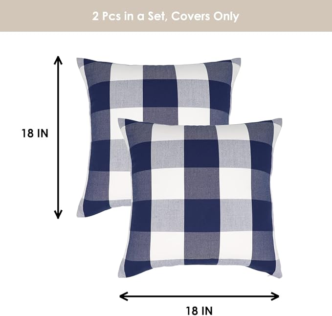 Buffalo Check Plaid Pillow Covers Decorative Outdoor Throw Pillow Covers 18 x 18 Farmhouse Throw Pillows for Couch Sofa Bed Home Pack of 2 Navy Blue