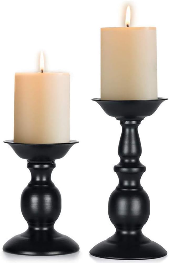 NUPTIO Black Candle Holder for Pillars: Rustic Metal Candle Stands Set
