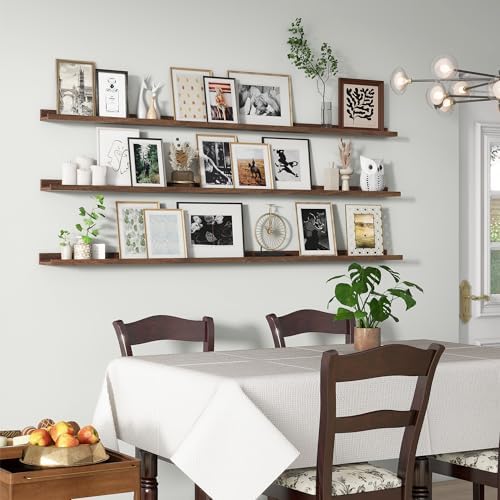 Axeman Picture Ledge Shelf, 72 Inch Walnut Floating Shelves Set of 3