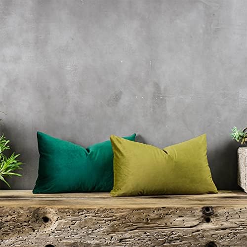 Olive Velvet Lumbar Throw Pillow Covers 12x20 Inch Set of 2 Zipper