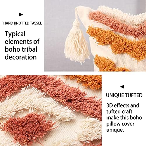 Merrycolor Boho Lumbar Throw Pillow Cover 12x20 inch,Bohemian Tufted Decorative Pillow Covers with Tassels for Couch Sofa Bedroom Living Room