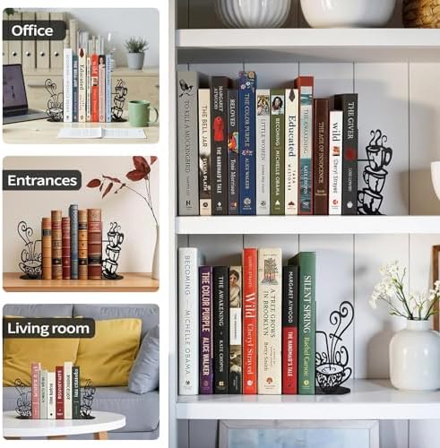 ENCIMART Creative Coffee Book Ends for Shelves Metal Bookends Decorative