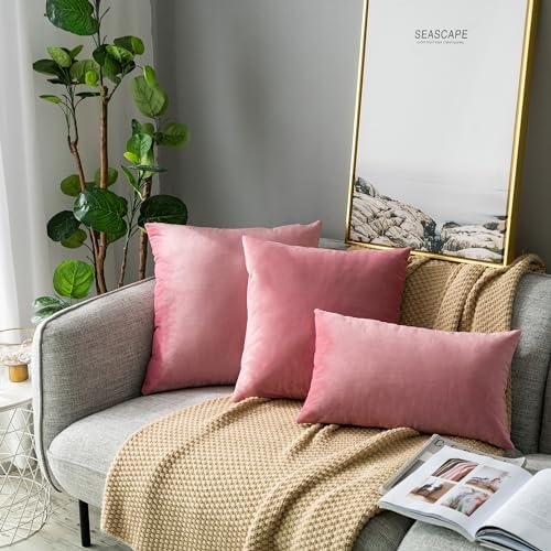 Stellhome Velvet Pillow Covers Decorative Cushion Covers for Bed Couch Sofa Bench, 16 x 16 inch (40 x 40 cm), Hot Pink, Pack of 2