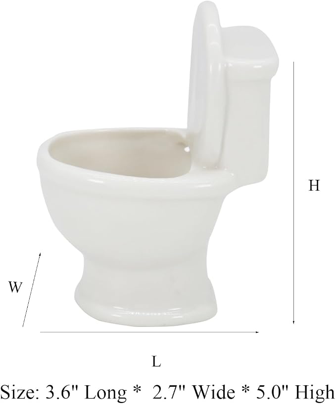 Gemseek Cute Ceramic Toilet Bowl Succulent Planter Pot with Drainage Tray