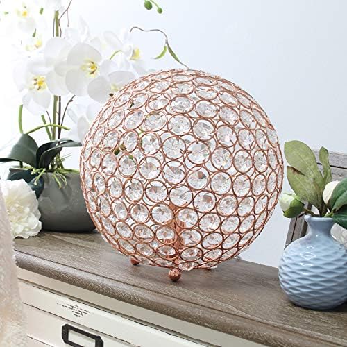 Elegant Designs LT1067-RGD 10" Elipse Crystal Collection Metal Crystal Ball Sequin Table Desk Lamp for Accent Lighting, Décor, Living Room, Rose Gold