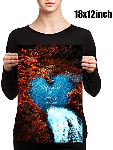 Water Fall or Anniversary Canvas Prints Artwork with Couple's Names in Water Heart,Perfect Love Gift for Newlyweds 18x12 inches