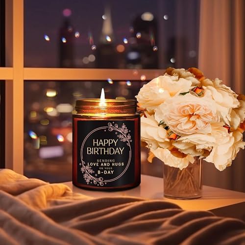Happy Birthday Gifts for Women Men - Sending Love Hugs Relaxing Birthday Candle for Mom Sister Girlfriend Bestie Daughter Aunt - Best Gift for Her - Cashmere Vanilla Scented Soy Jar Candle