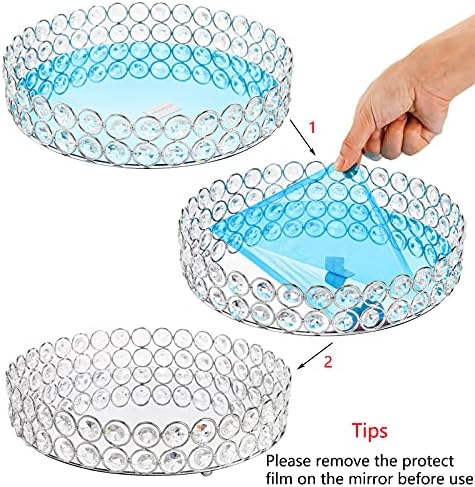 Hedume Mirrored Crystal Vanity Tray, 10 Inches Crystal Cosmetic Makeup Tray, Ornate Decorative Tray for Perfume, Jewelry and Makeup (Pack of 2)