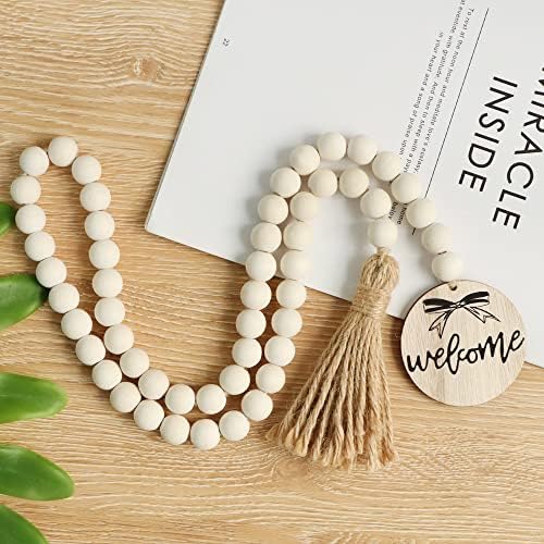 Meplait Welcome Wooden Bead Garland, 38in Decorative Beads Home Decor