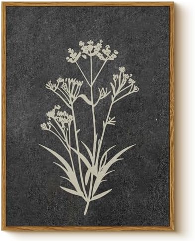 WHASAYART Framed Black and White Botanical Flower Canvas Wall Art 12x16in | Minimalist Silhouette Floral Painting Print Artwork, Organic Modern Wildflower Wall Decor for Living Room Bedroom Bathroom