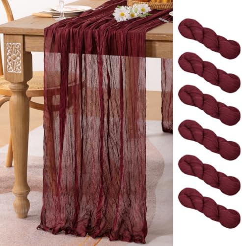 6 Pack Burgundy Cheesecloth Table Runner 10ft Sheer Gauze Events Decor
